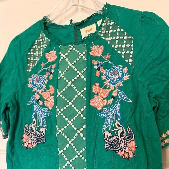Maeve Teal Floral Embroidered Blouse - Picture 2 of 9